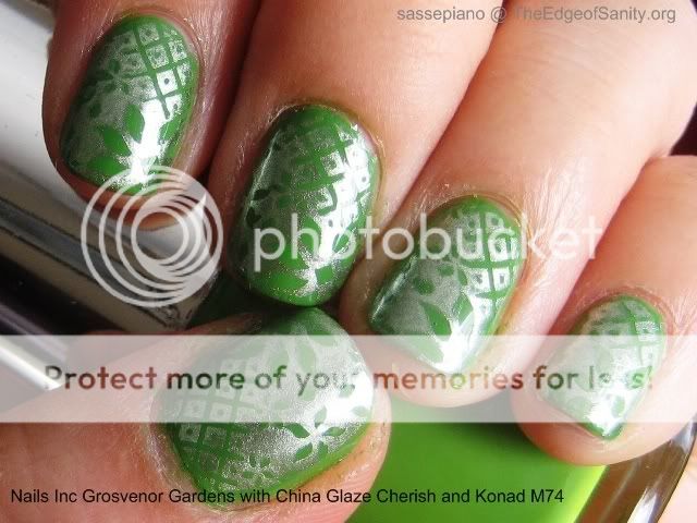 Nails Inc Grosvenor Gardens Nails Inc Grosvenor Gardens with China Glaze Cherish and Konad M74